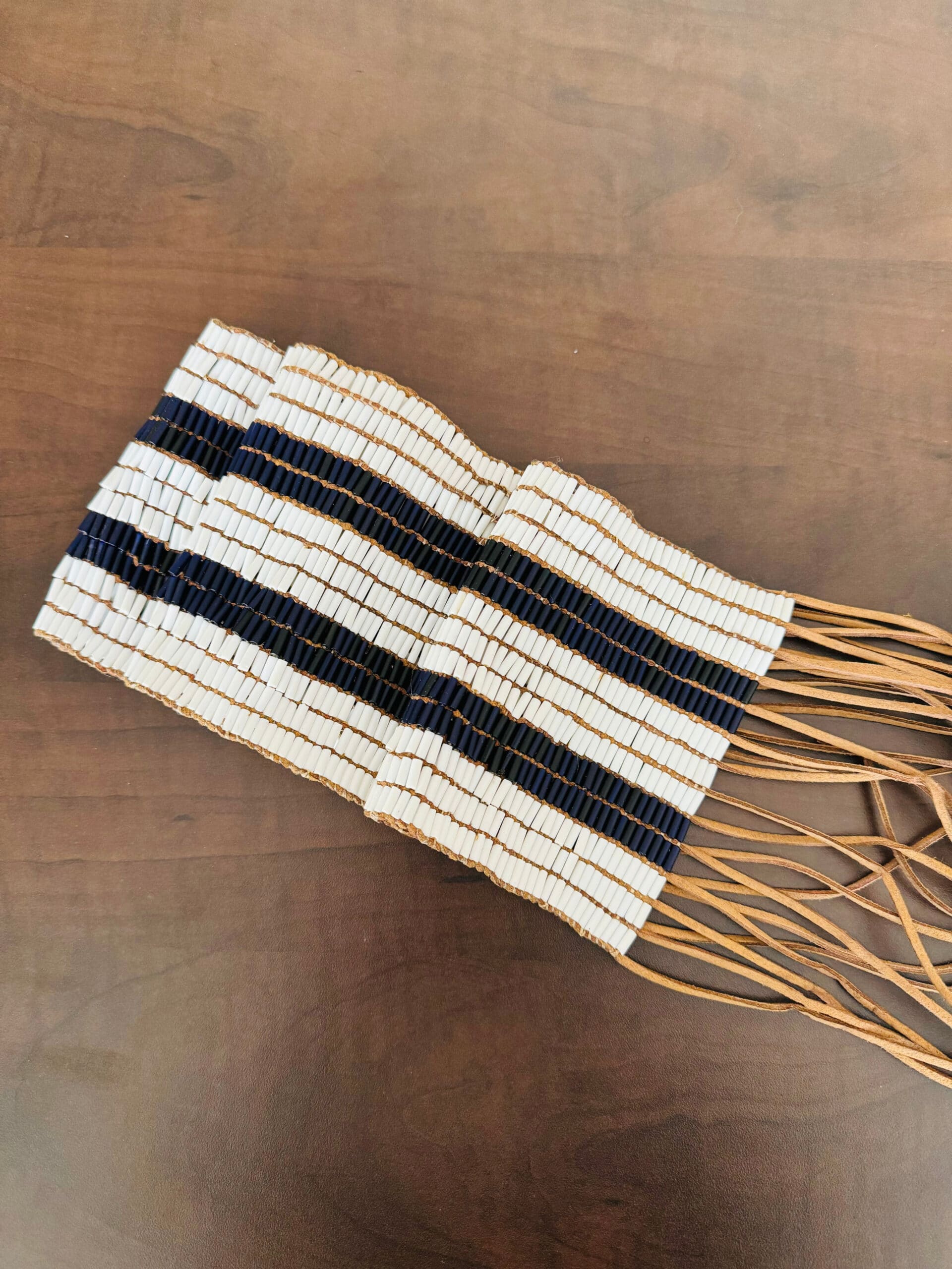 A wampum belt on a table